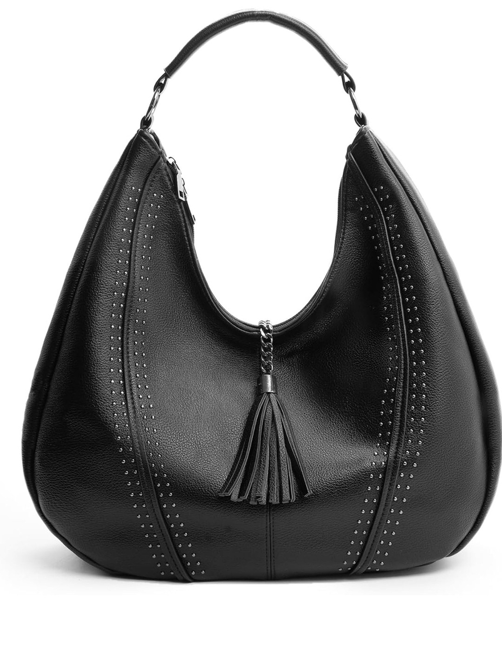 Black Leather Tassel Hobo Bag